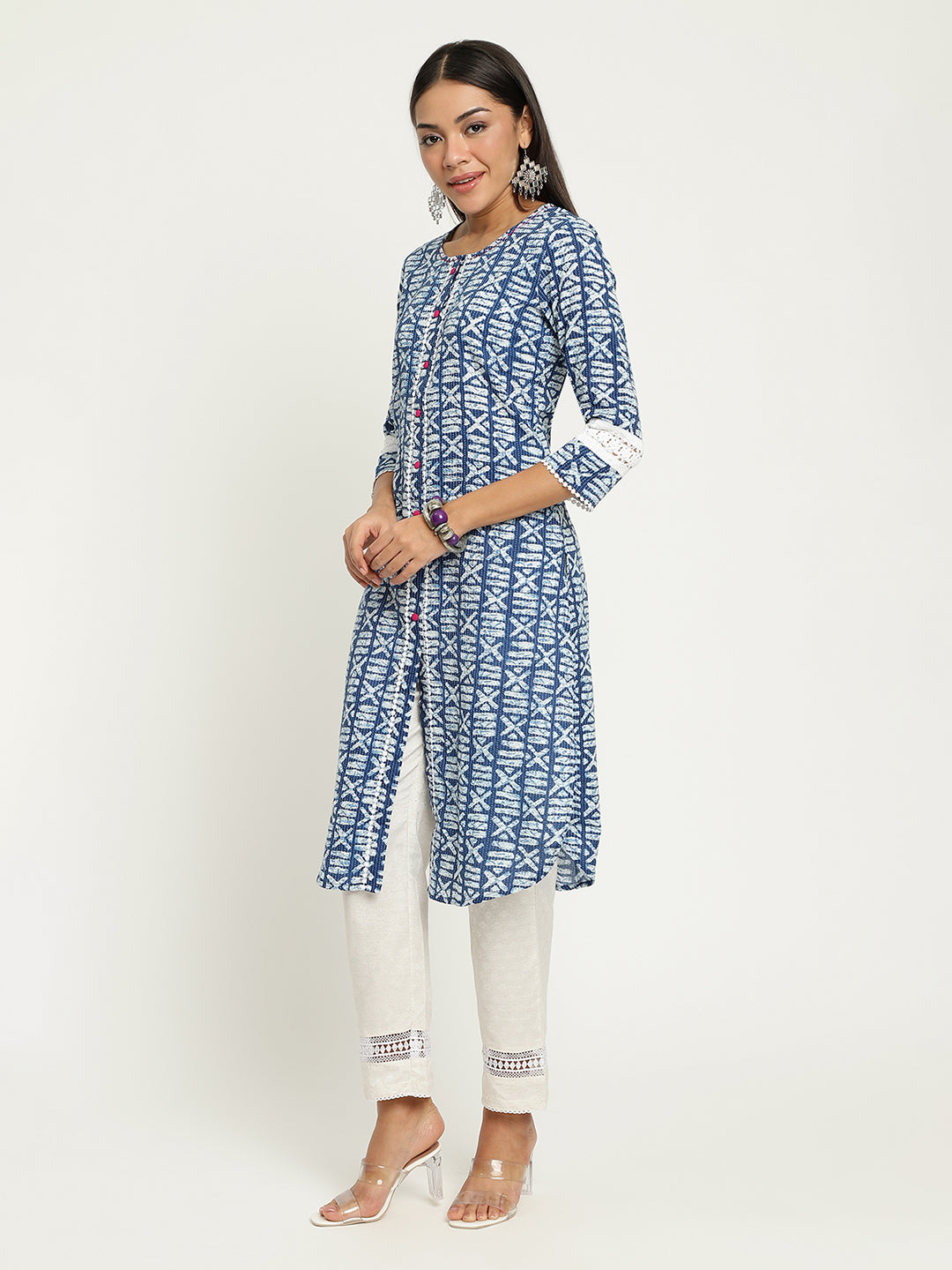 Women Blue Block Printed Kurta