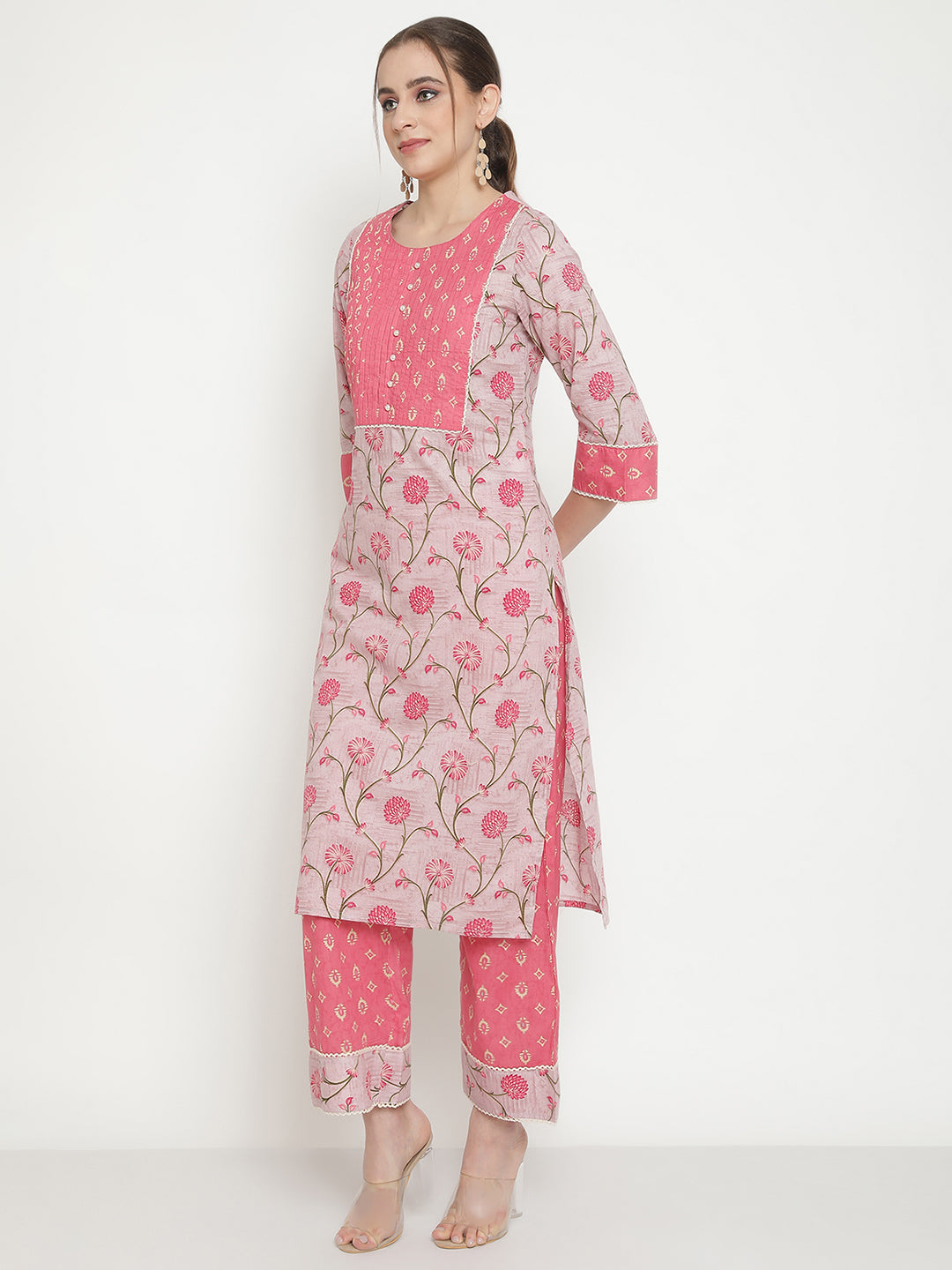 Women Pink Pintuck kurta with Pant