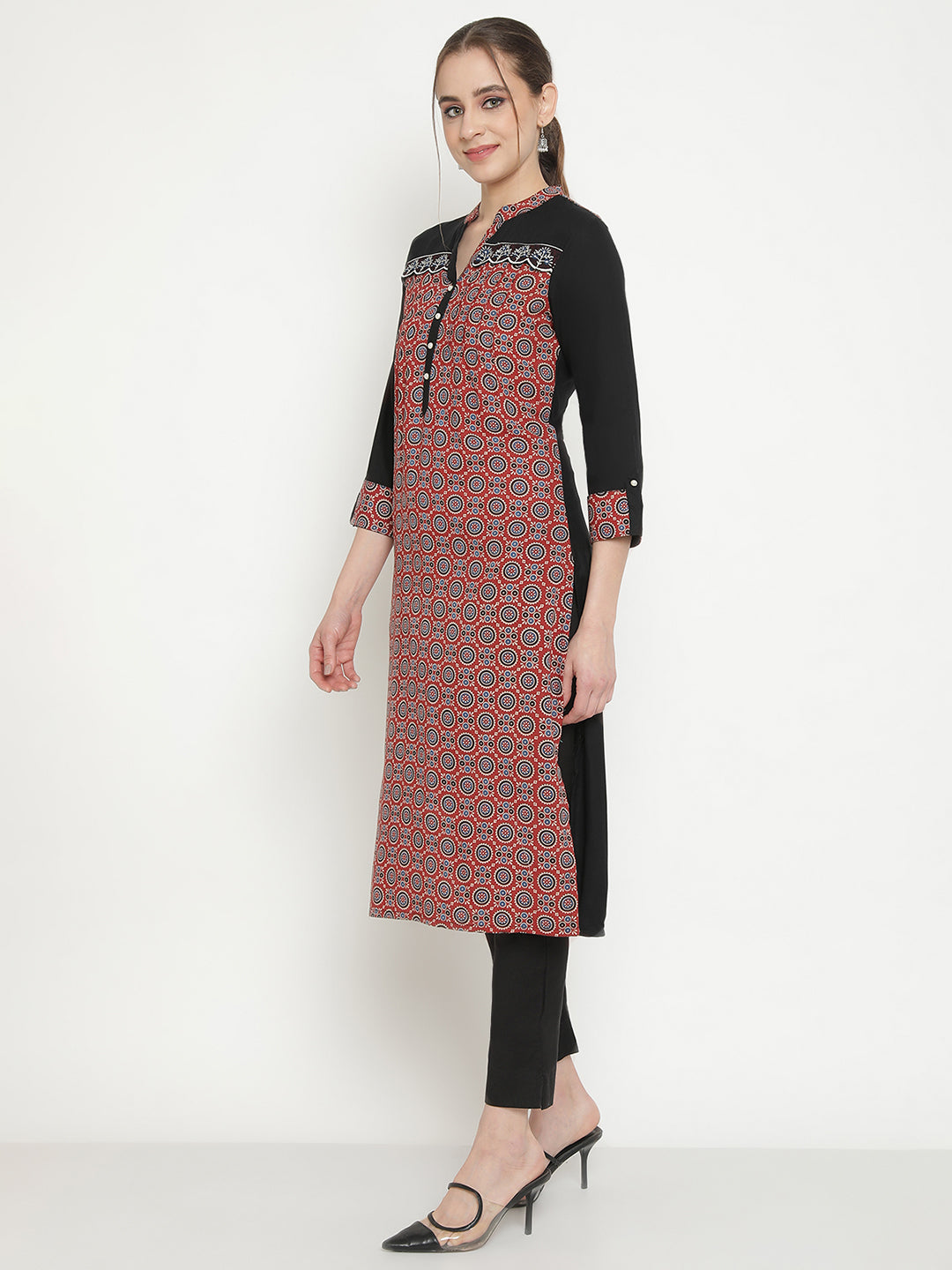 Black Ajrak Printed Kurta.