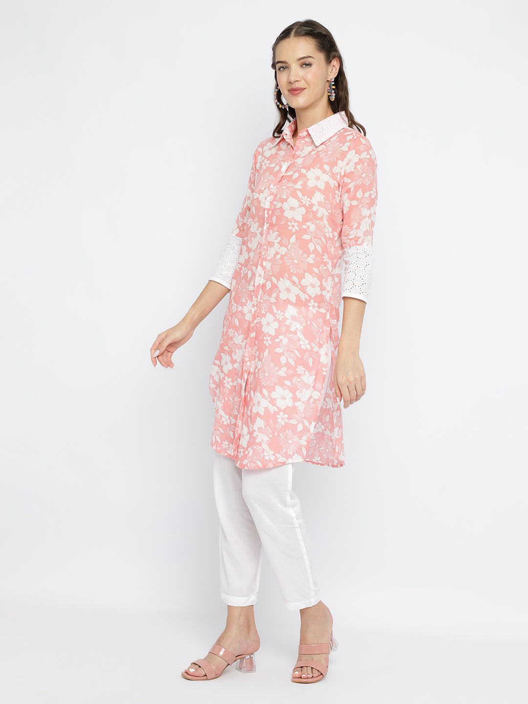 Women Coral Floral Printed Pathani Kurta.