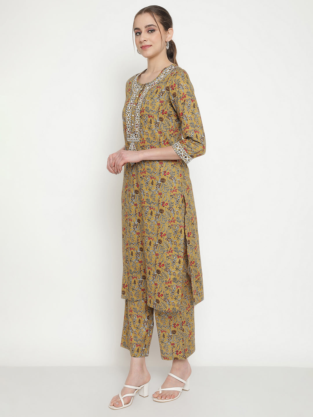 Olive Green Embroidered kurta With trouser