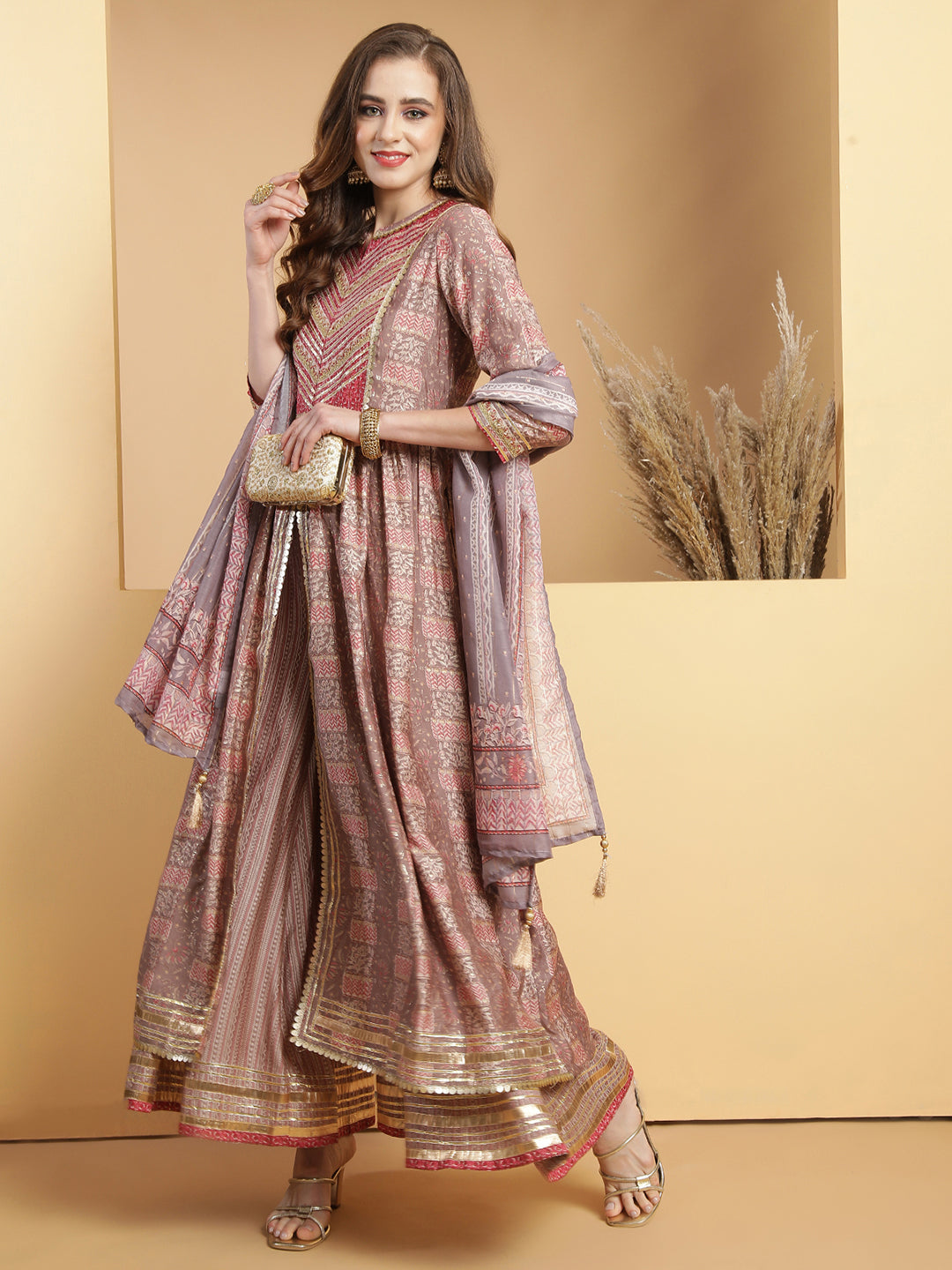 Pink Kurta With Sharara & Dupatta.