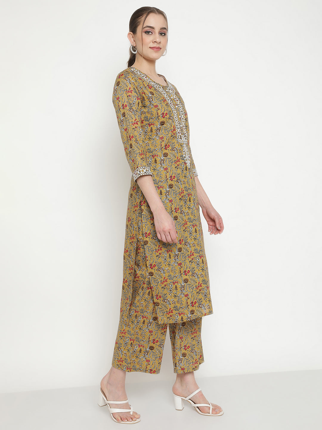 Olive Green Embroidered kurta With trouser