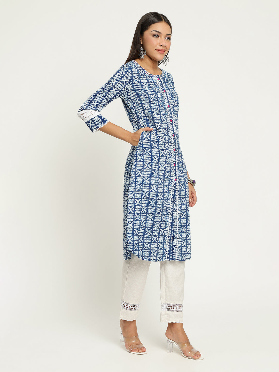 Women Blue Block Printed Kurta