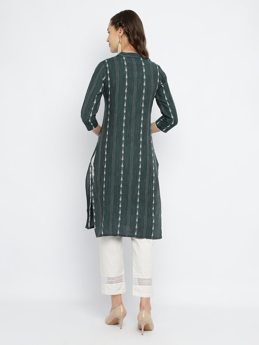 Women Green Dobby Weave Kurta.