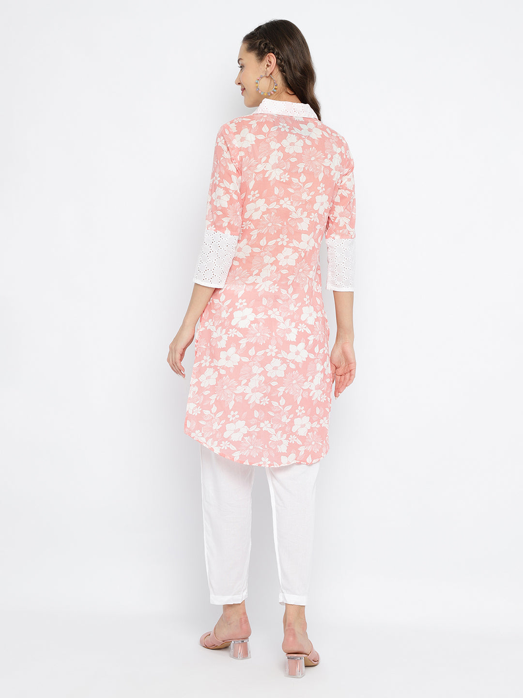 Women Coral Floral Printed Pathani Kurta.