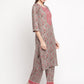 Floral Printed Grey Embroidered Kurta With Pant.