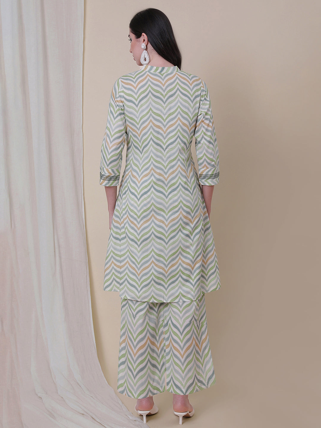 Green Embroidered A-Line Kurta With Palazzo.