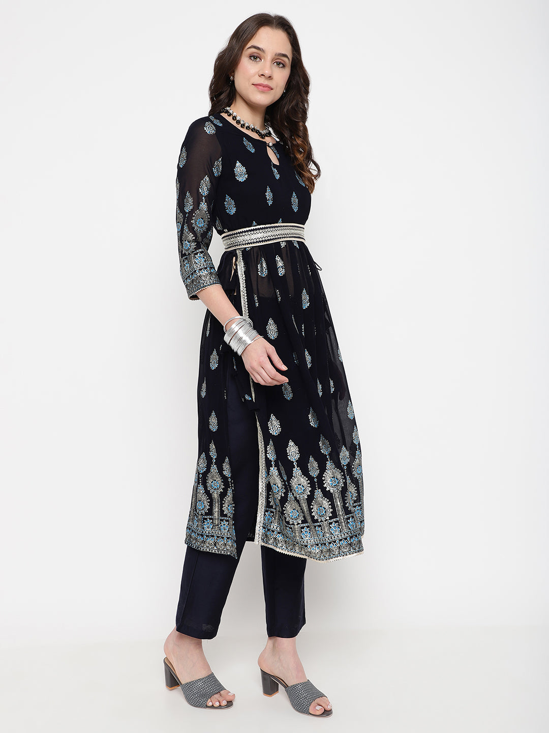 Nayra Cut Kurta Set with Foil Print