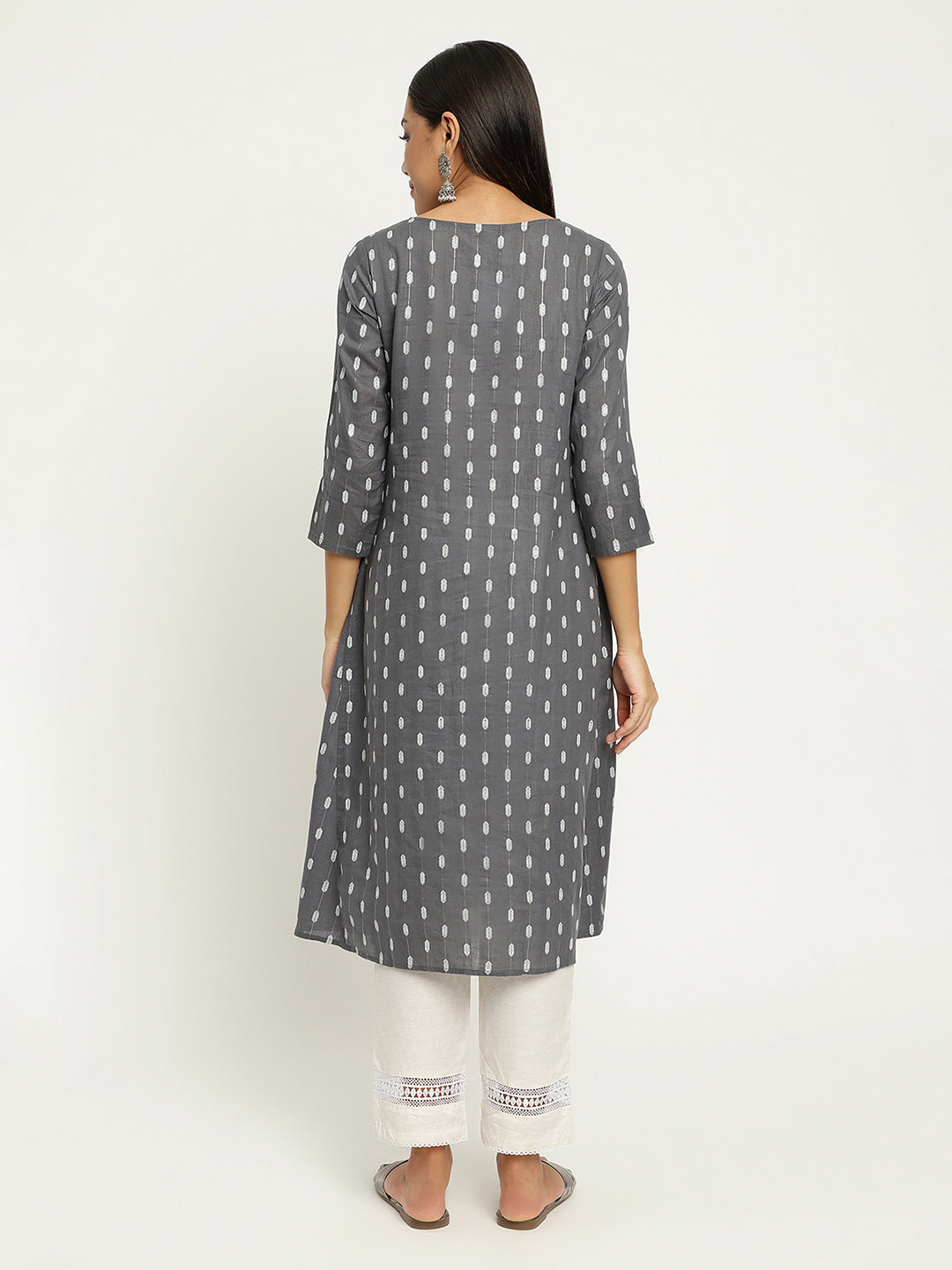 Women Grey Dobby A-Line kurta.