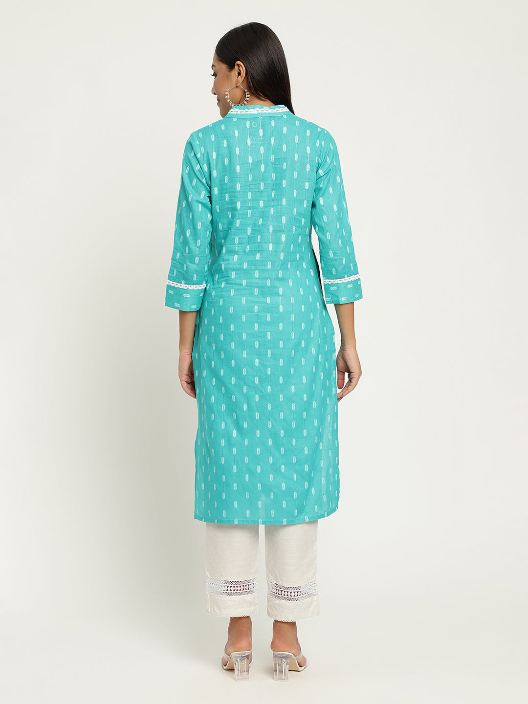 Women Turquoise Blue Dobby Kurta