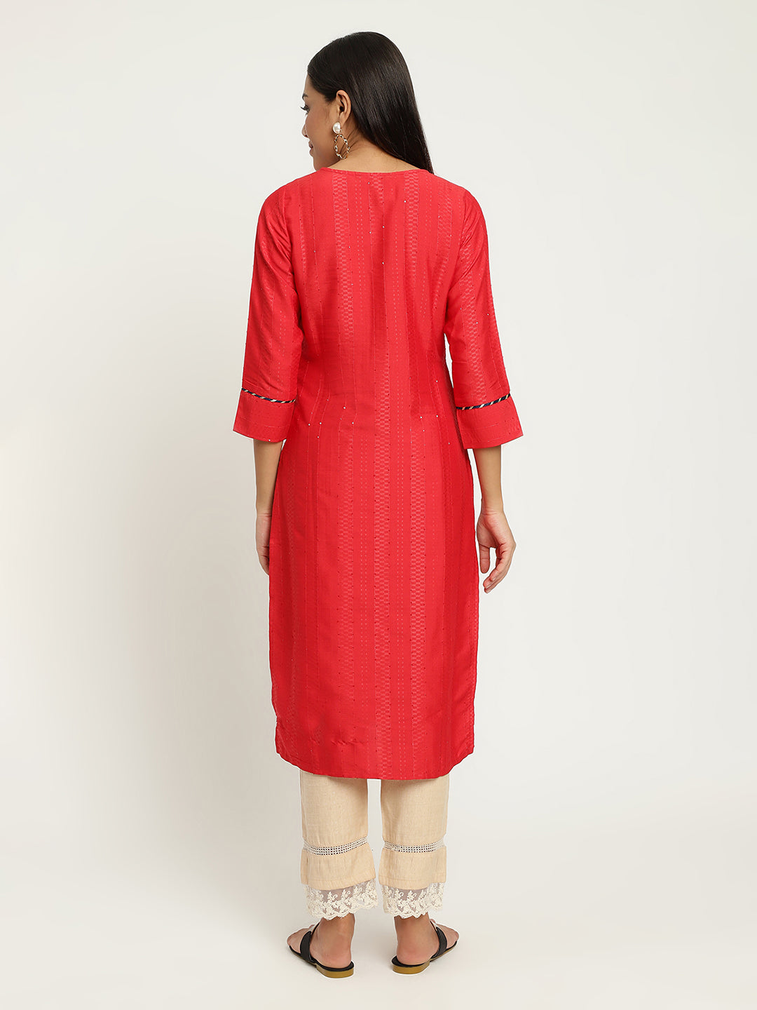 Women Red Pin-Tuck Kurta