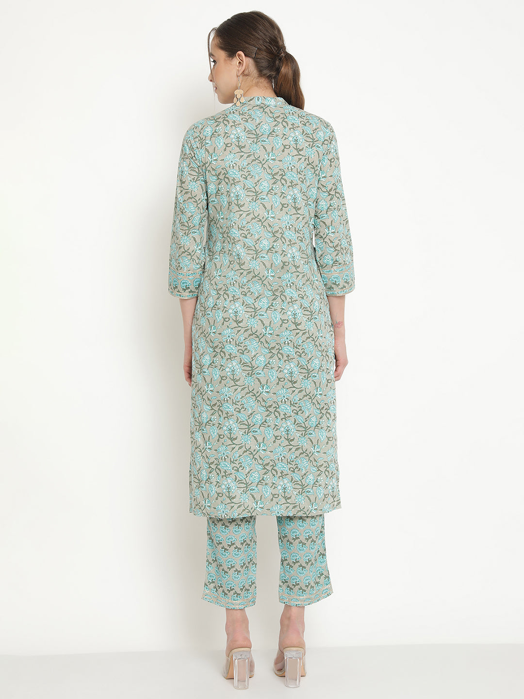 Grey Floral Printed Kurta With Pant