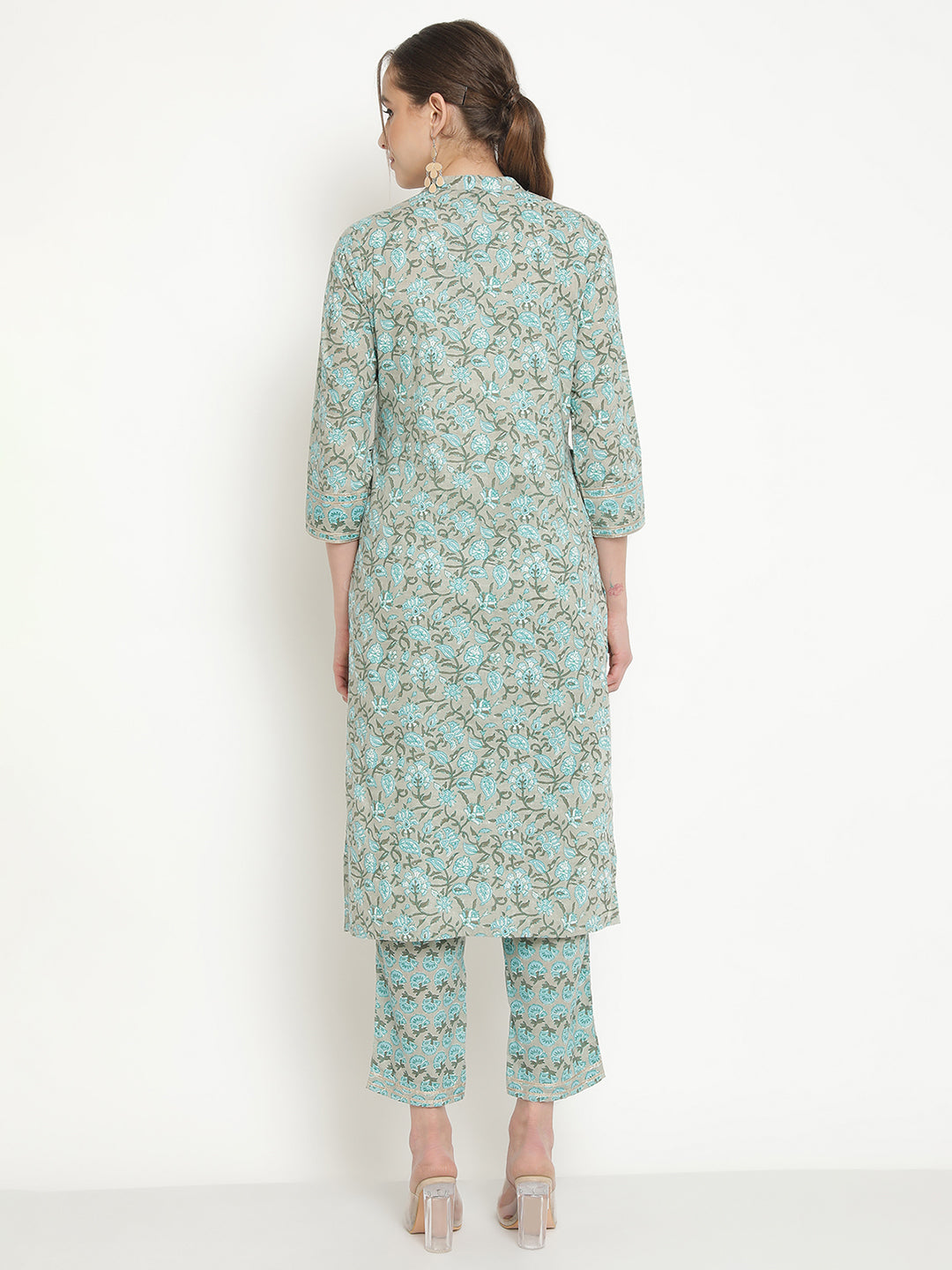 Grey  Floral Printed Kurta With Pant