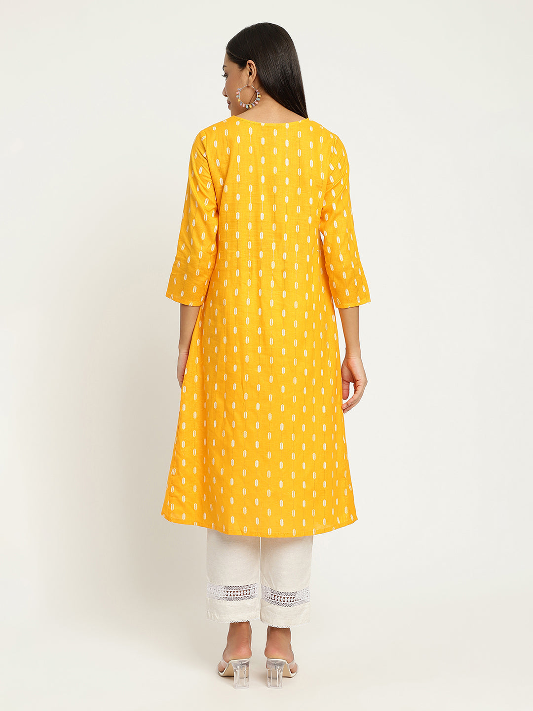 Women Yellow Dobby A-Line kurta