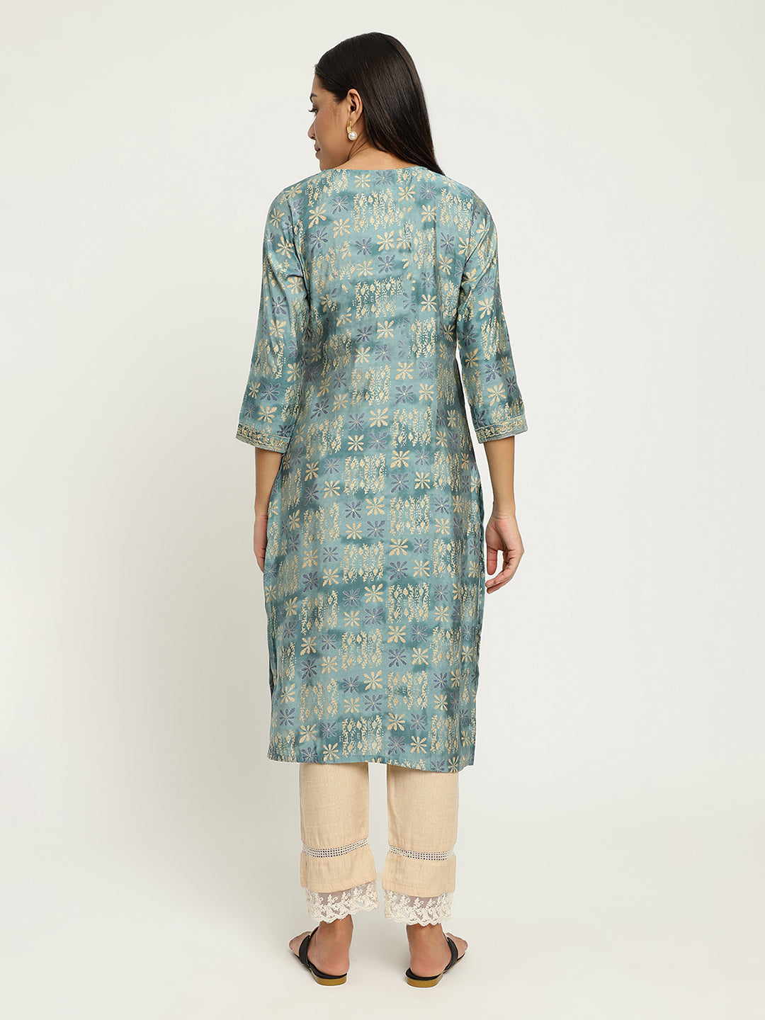 Aqua Embroidered Foil Printed kurta