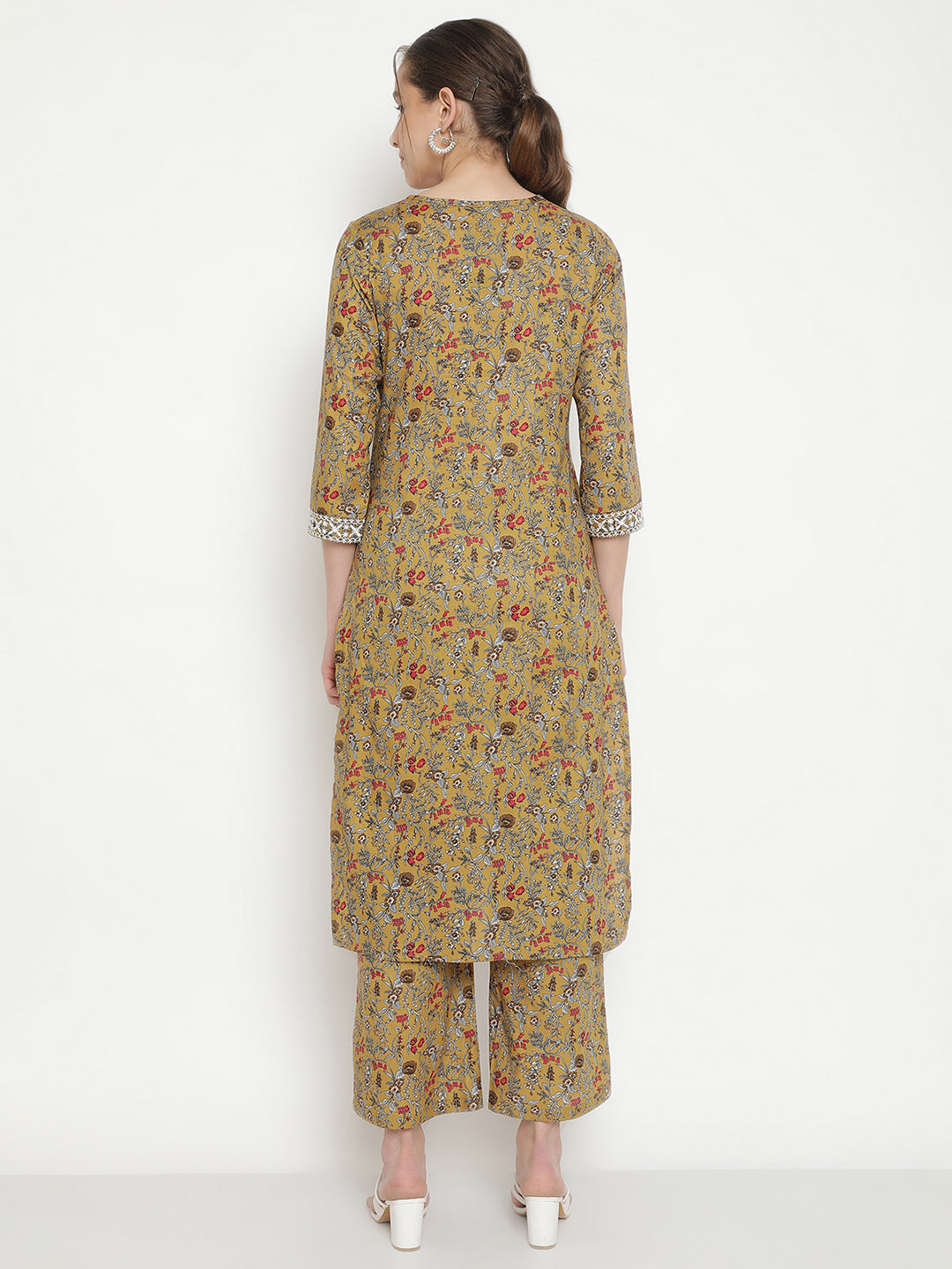 Olive Green Embroidered kurta With trouser