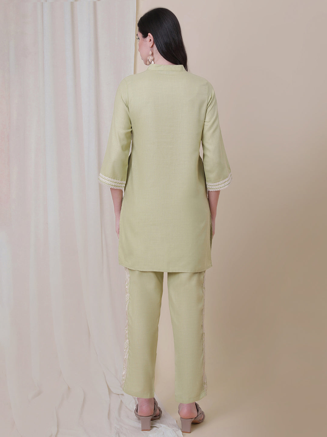 Green Embroidered Kurta With Embroidered straight Pant.