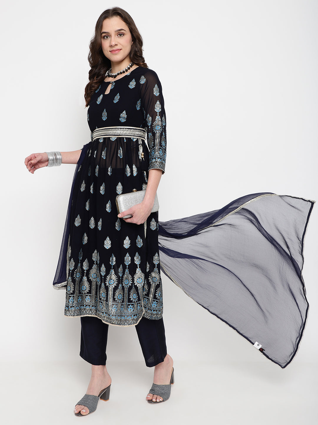Nayra Cut Kurta Set with Foil Print