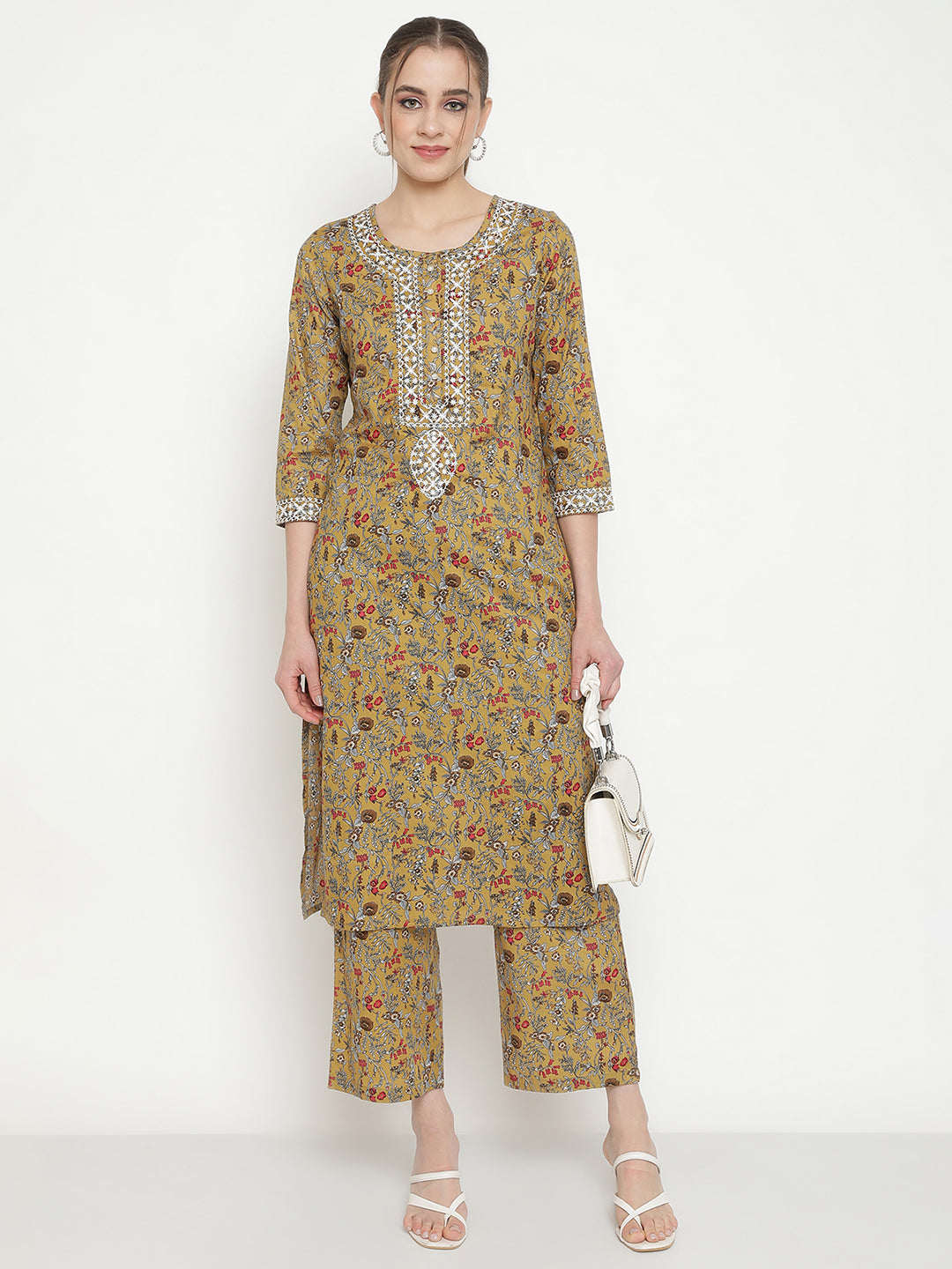 Olive Green Embroidered kurta With trouser