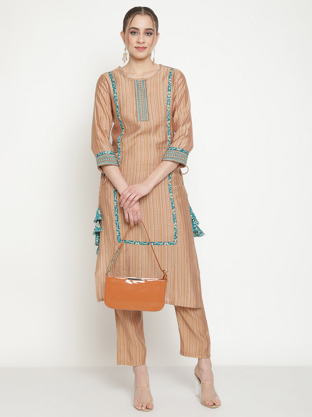 Brown Geometrical Kurta With Trosure.