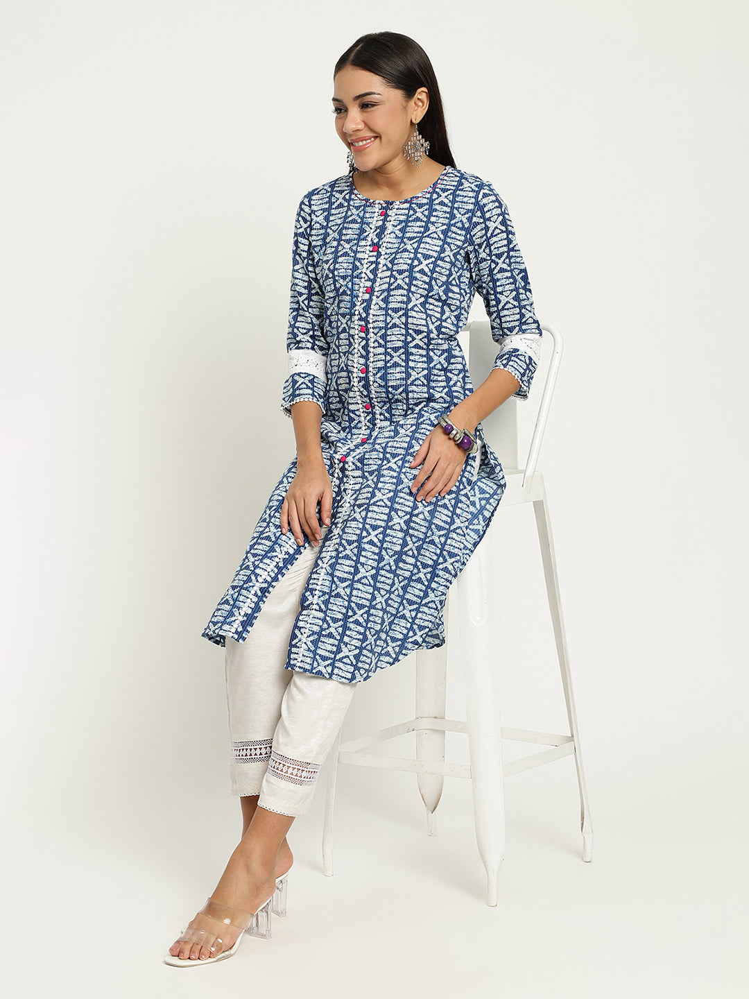 Women Blue Block Printed Kurta