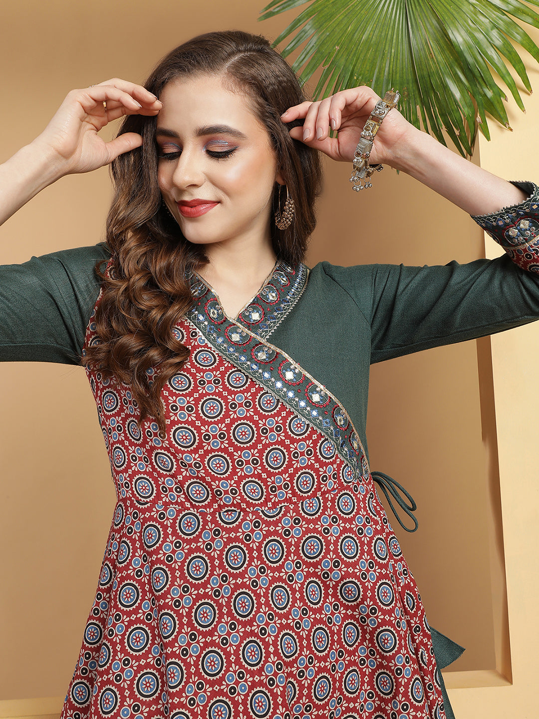 Green Ajrak Printed Dress.