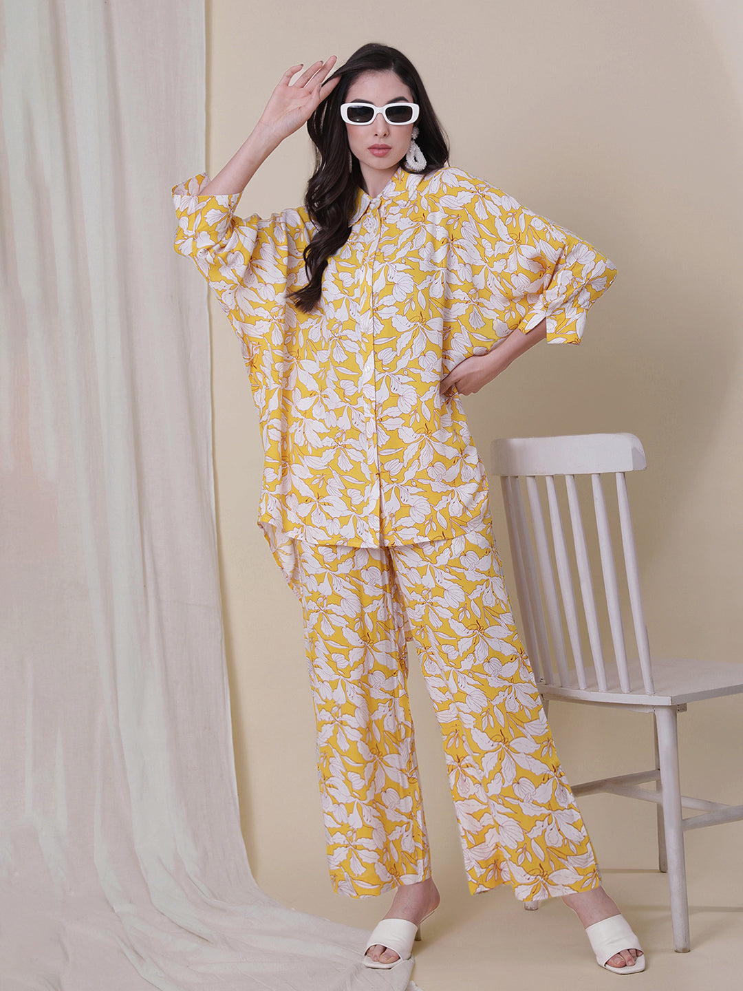 Yellow Color floral Printed Co-Ord Set .