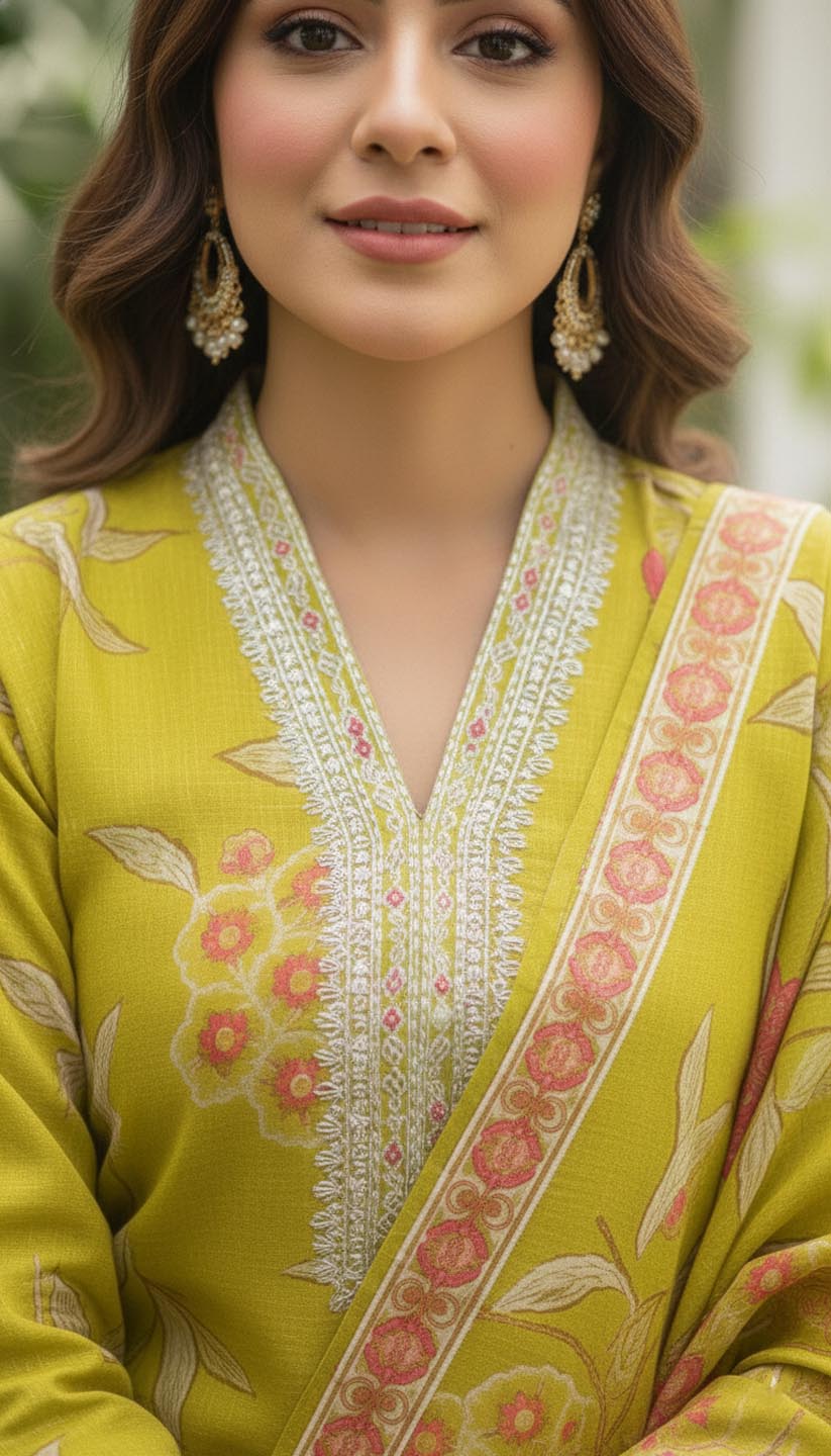 Olive Green Embroidered Kurta Set with Dupatta