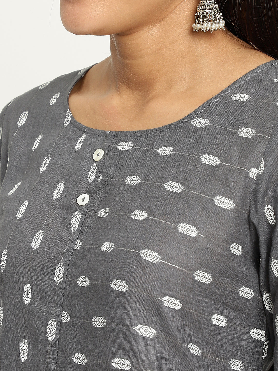 Women Grey Dobby A-Line kurta.