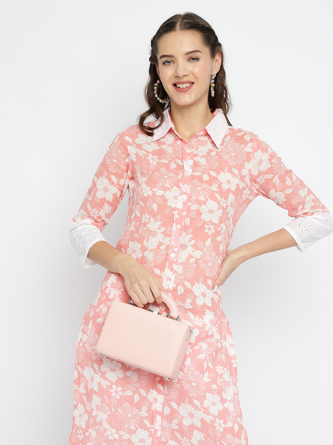 Women Coral Floral Printed Pathani Kurta.