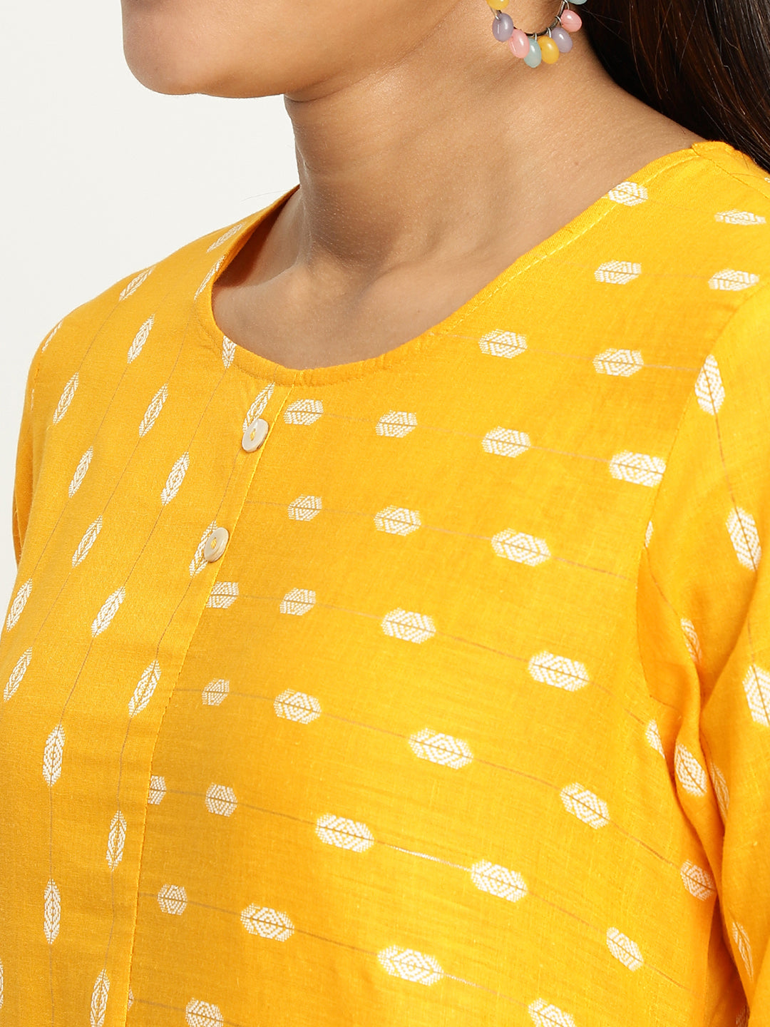 Women Yellow Dobby A-Line kurta