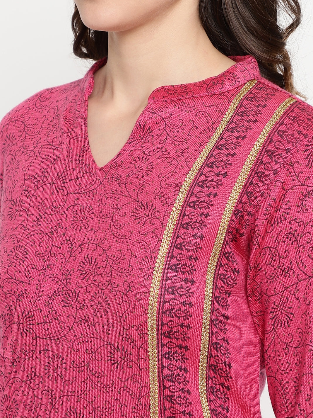 Be Indi Women Woolen  Pink Printed Kurta.