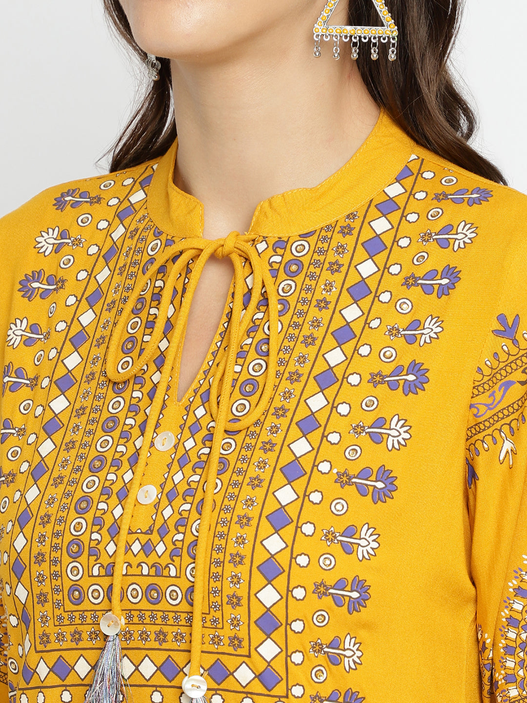 Women Mustard Printed Kurta with Palazzo.