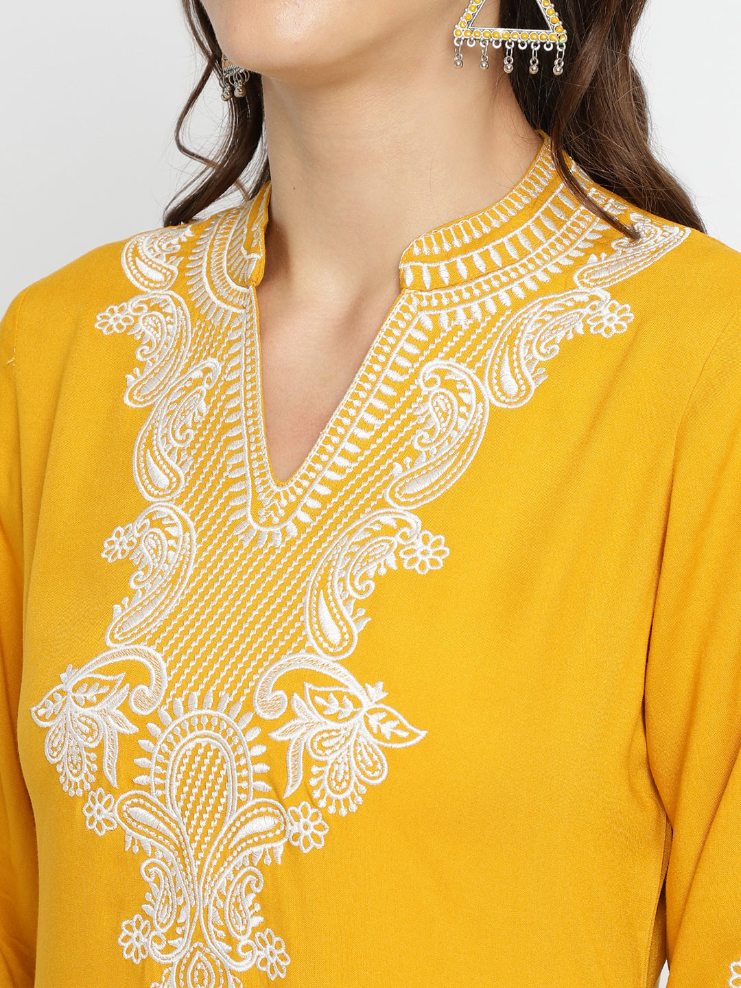 Women Yellow Embroidered Kurta with Pant .