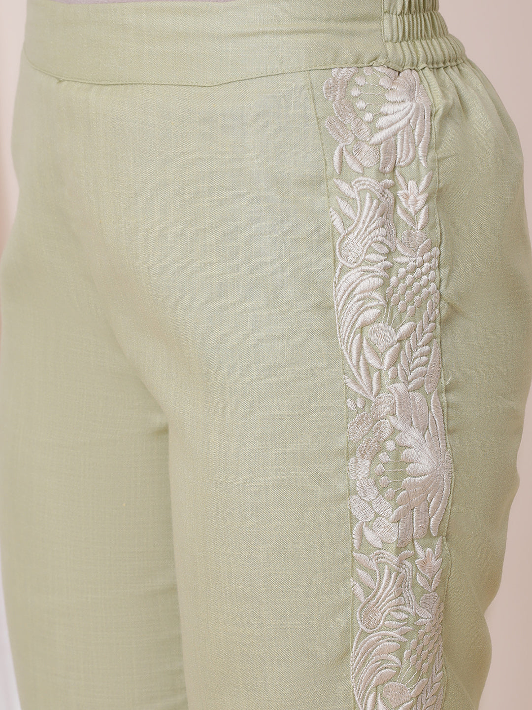 Green Embroidered  Kurta With Embroidered straight Pant.