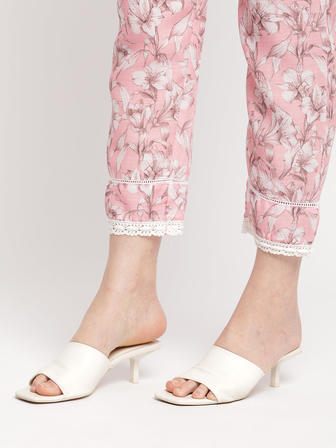 Floral Printed Pink Pintuck Kurta With Pant & With Dupatta