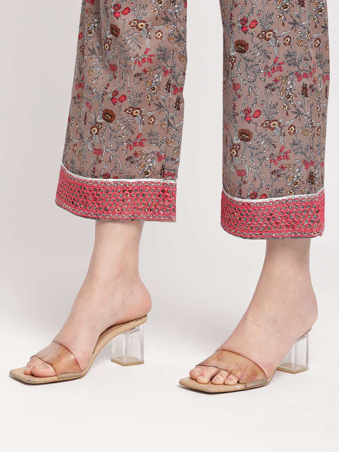 Floral Printed Grey Embroidered Kurta With Pant.