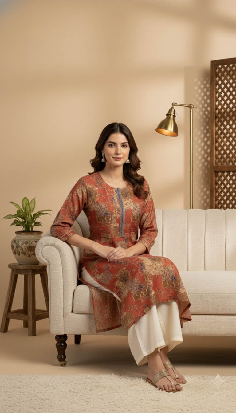 Coral Chanderi Silk Straight Fit Kurta