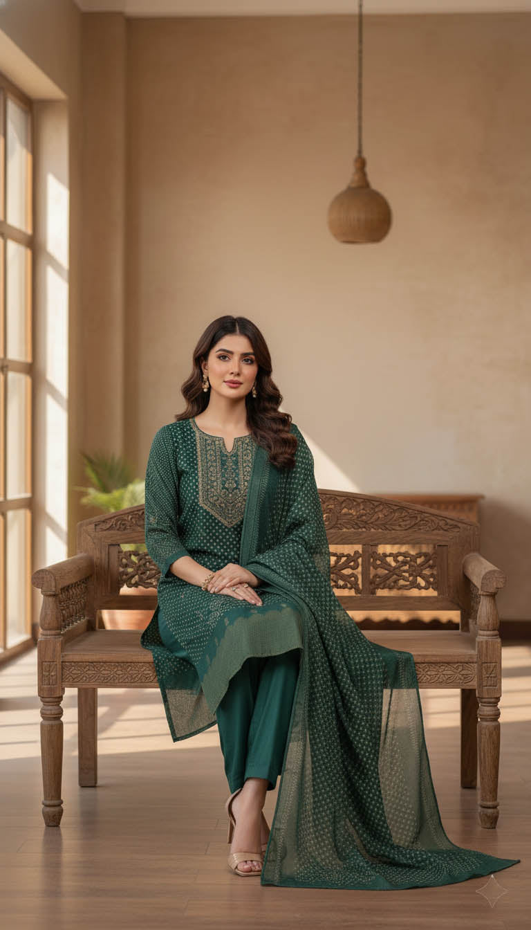 Elegant Turquoise Ethnic Kurta Set with Printed Dupatta