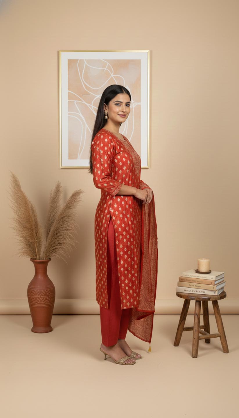 Coral Printed Embroidered Kurta & Pant Set
