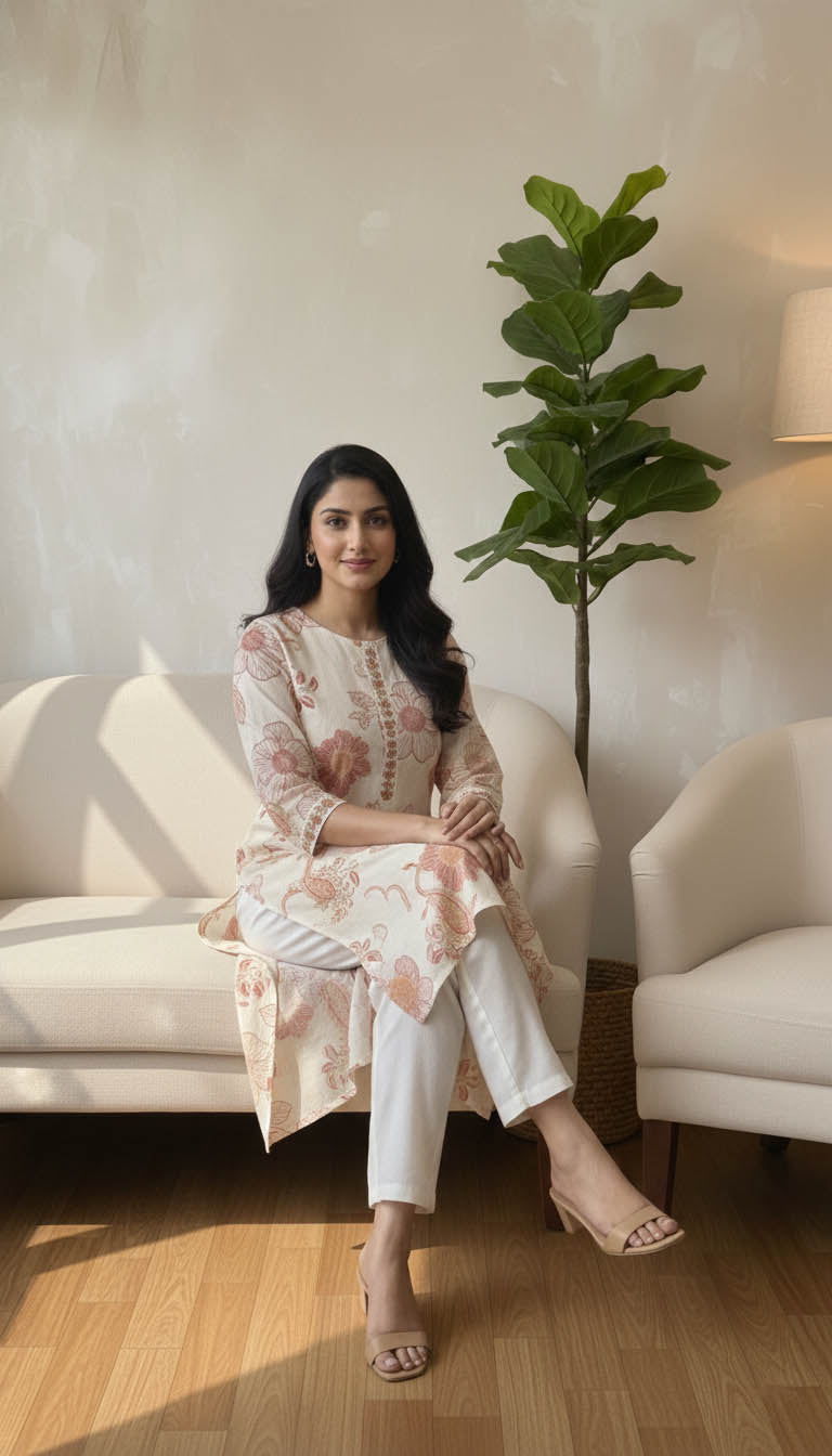 Coral Floral Printed Kurta Set