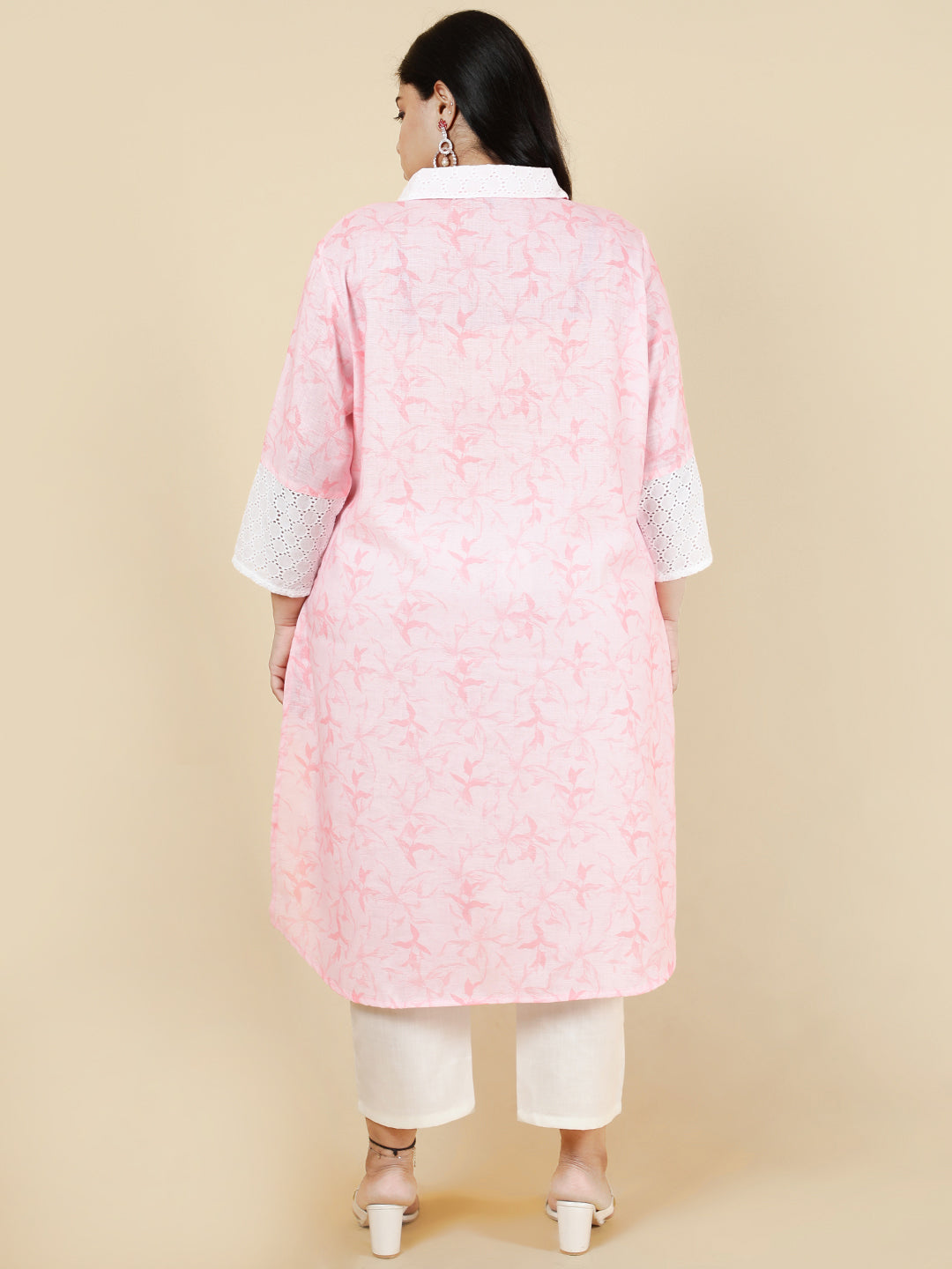 Pink Plus Size Floral Printed straight kurta.