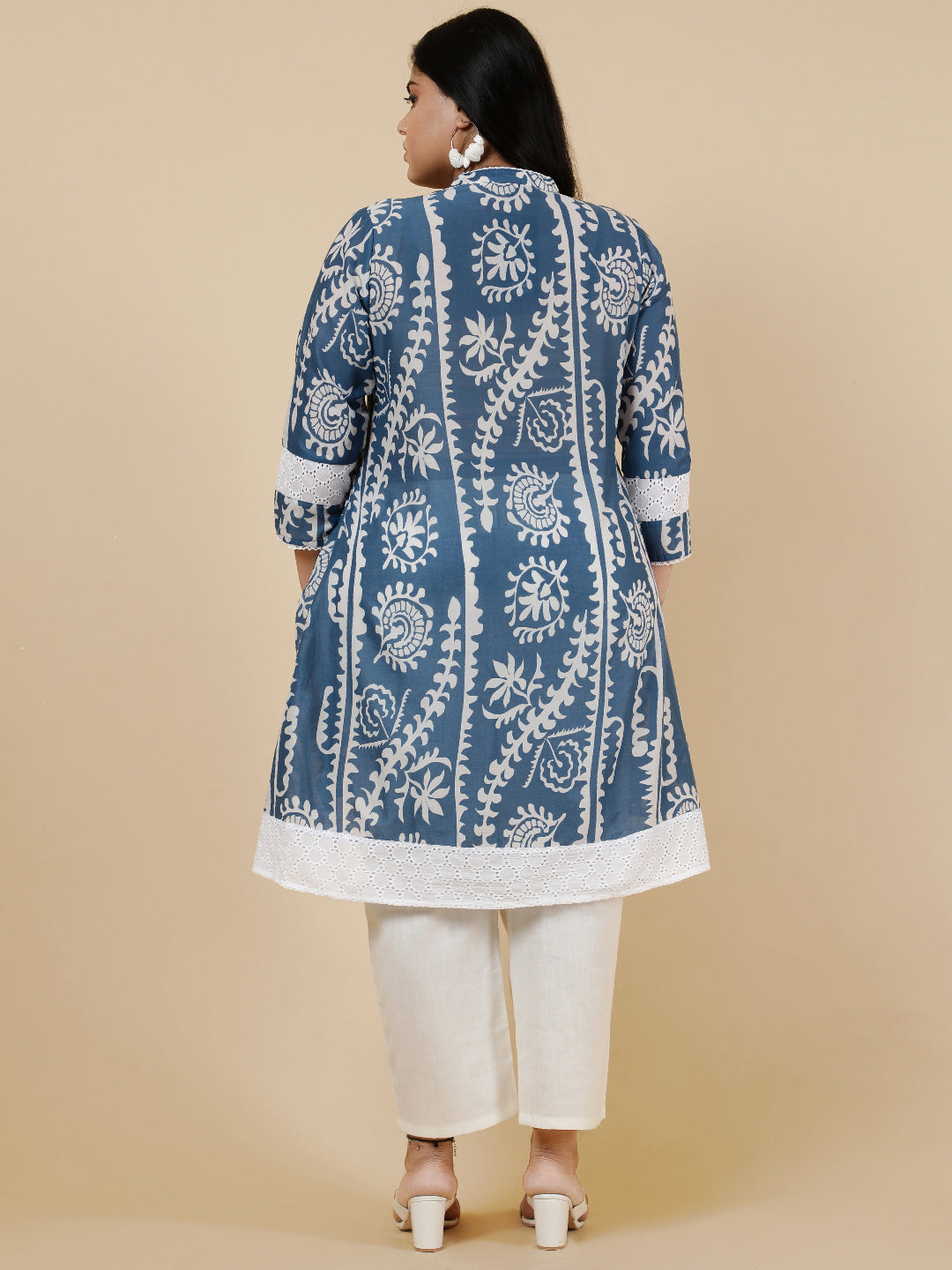 Blue Plus Size Ethnic Printed A-Line kurta