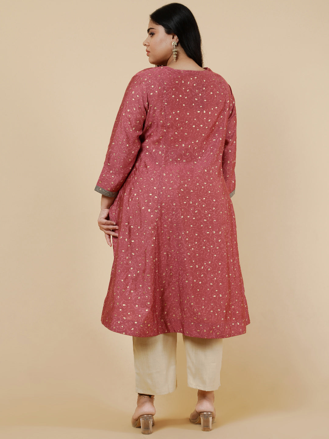 Pink Plus Size foil printed Flared kurta