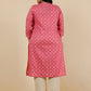 Pink Plus Size Embroidered straight kurta.