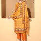 Be Indi Women Mustard Embroidered Yoke Desing Kurta With Pant & With Dupatta
