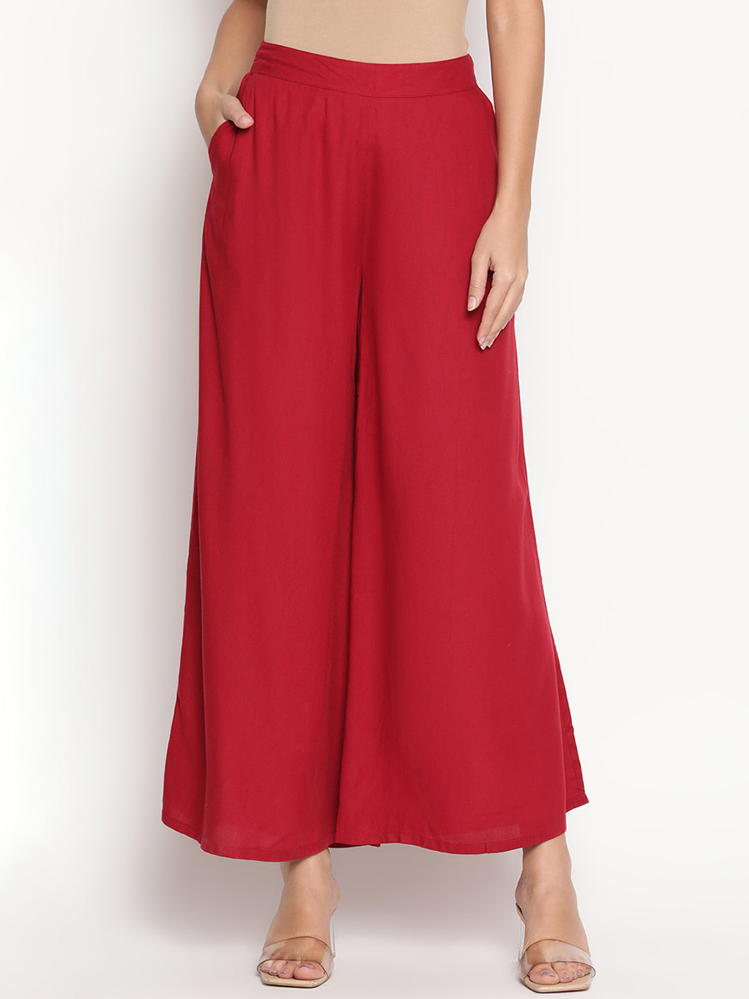Be Indi Women Maroon Flared Ethnic Palazzos