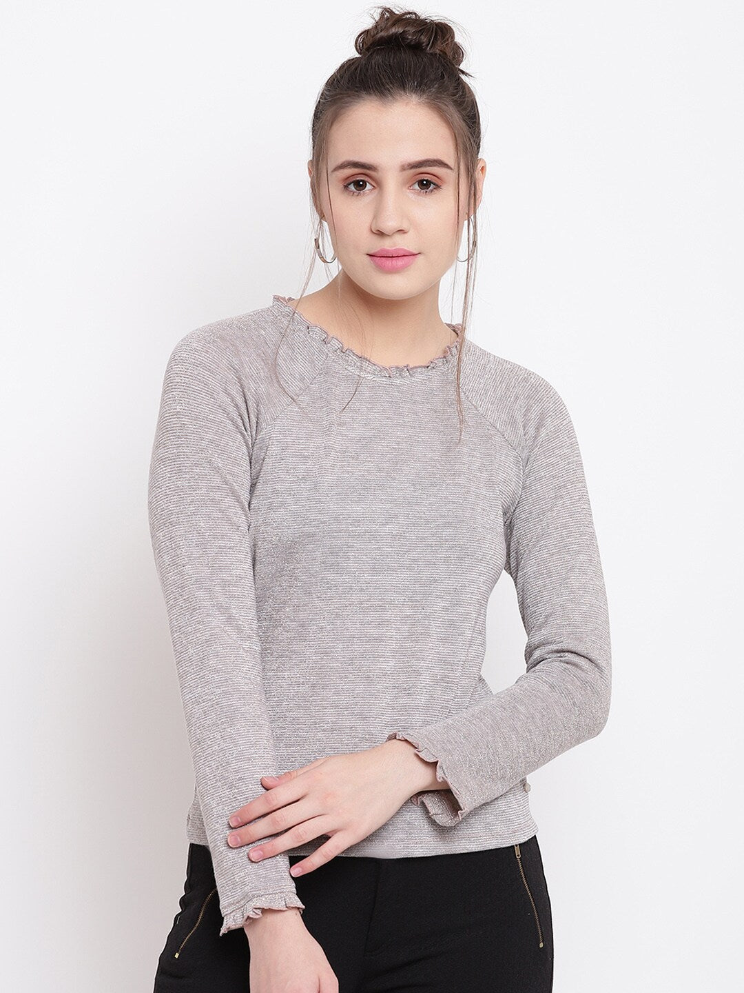 BeIndi Women Grey Self Design Top