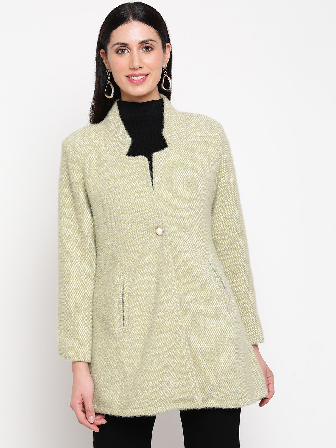 Be Indi Women Green Winter Overcoat